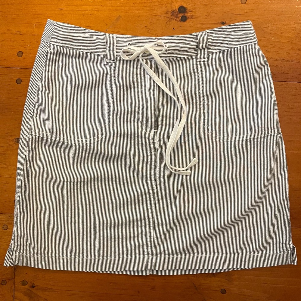 Talbots Petite Seersucker Skirt Drawstring Waist Pockets 100% Cotton Like New
